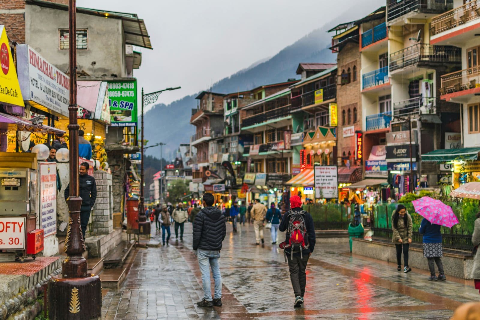 Manali valley with snow-capped peaks and pine forests